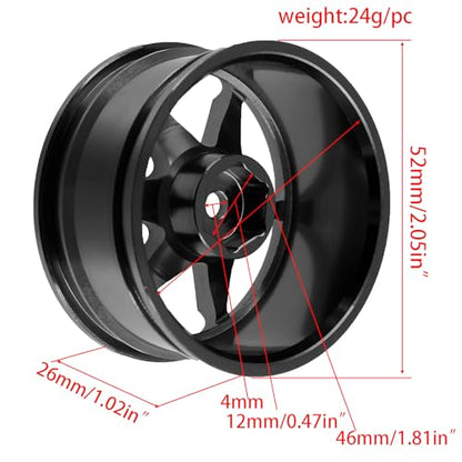 REDSPIDER • 1/10 RC Drift Wheels Rims 12mm Hex Alloy Aluminum for 1:10 Scale Rally Racing Car Tires Tamiya TT01 TT02 XV01 TA06 A959 PTG2 HPI KYOSHO HSP PTG2 Touring Street Tyres 4PCS (Black) - color: Black