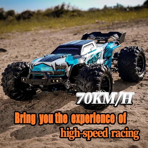 43MPH+ Brushless Fast RC Cars for Adults, 1:16 4WD RC Truck with Light, High Speed, Fast RC Car Off-Road Waterproof Truck, 3 Batteries (Blue) - color: 16101pro,3 Batteries(blue)
