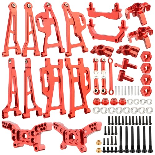 Upgrade Aluminum Suspension Arms & Steering Knuckle Kit & Shock Tower & Steering Linkage Accessory Replacement Spare Parts for H14BM 14210 14209 JC14EP HP141 HP141S 1/14 Scale RC Car Trucks