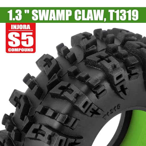 INJORA 1.3 Silicone Rubber Inserts and Cling On Tires for SCX24 TRX4M AX24 1/18 1/24 Micro Crawler Upgrade(Green) - color: Green