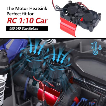 Thermal-Controlled Aluminum Motor Heat Sink with Dual Turbo Fans for 540/550 36mm RC Motors – Compatible with Traxxas Redcat HPI Tamiya Wltoys(Red) - color: Red