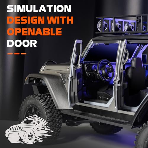ARRIS MN128 1/12 RC Rock Crawler 4WD Off-Road Jeep RTR Truck | Wrangler Style Body, Full Proportional Control, LED Lights, Trail Ready - color: Gray