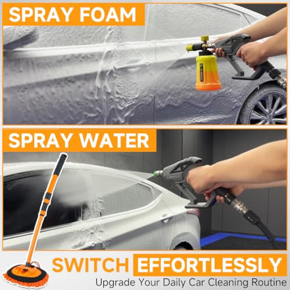 M MINGLE Pressure Washer Foam Cannon Kit, Car Wash Brush with Long Handle | Thick Foam Sprayer, Adjustable Foam Gun, 5 Multi-Angle Nozzles for All Cleaning Jobs, Universal Power Washer Fit - color: yellow+orange