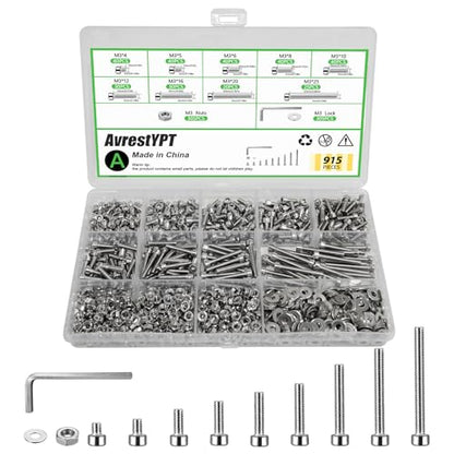 915Pcs M3 Screws Assortment, Hex Socket Head Cap Screw Bolts Nuts Washer Kit, Stainless Steel,9-Sizes M3x4/5/6/8/10/12/16/20/25mm Screws for 3D Printer DIY - size: M3x4/5/6/8/10/12/16/20/25-915Pcs