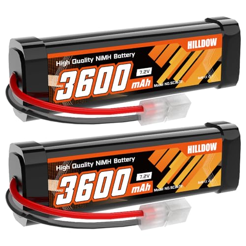 Hilldow 7.2V NiMH RC Battery 3600mAh High Power Car Battery with TMY Connector for RC Car Truck Truggy Hobby Models(2 Packs)