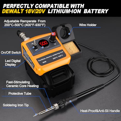 Cordless Soldering Iron Kit for Dewalt 20v 60v Battery,90W LED Digital Solder Iron Soldering Gun with 5pcs Tips,0.04” Solder Wire for any Hobby Enthusiast (Battery not included) - style: For Dewalt Battery