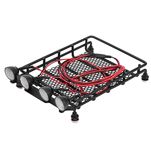 RC Roof Rack Luggage Carrier, Metal Middle Size Roof Rack with 4 Round LED Lights for Axial SCX10 1/10 Scale RC Crawler, Scalable Kayak Rack for Outdoor Adventure Truck - size: 2 white 2 red