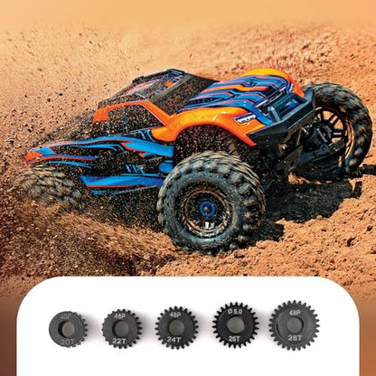 Flylin 5-Piece 48DP Pinion Gear Set, RC Motor Gears for Climbing Cars | 20T, 22T, 24T, 26T, 28T, Hardened Steel with 5mm Hole, Suitable for 1/10 RC Brushless Motors