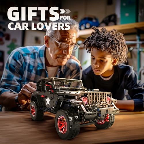 RC Off-Road SUV Wrangler Black Warrior Building Kits, 1/8 Scale Truck Car | with Remote Control Lights, Challenge Building Blocks Vehicle Gift for Technical Enthusiasts Adults & Teens Age 14+ (2272PCS)