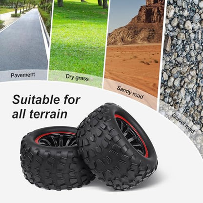 Hobbypark Pre-Glued 12mm Hex RC Truck Wheels and Tires Set for 1/10 Traxxas Stampede Hoss 4x4 VXL Redcat Blackout XTE Pro Volcano EPX Pro 2s 3s 4s Brushless Systems
