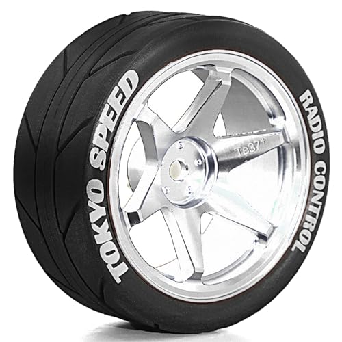 REDSPIDER 12mm Hex RC Wheels and Tires Metal Wheel Rims OD2.56'' RC Rally Racing Tyres for Tamiya TT01 TT02 XV01 TA06 A959 PTG2 HPI KYOSHO PTG2 Traxxas 1:10 Street Touring Drift Car (Silver) - color: Silver