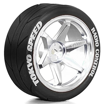 REDSPIDER 12mm Hex RC Wheels and Tires Metal Wheel Rims OD2.56'' RC Rally Racing Tyres for Tamiya TT01 TT02 XV01 TA06 A959 PTG2 HPI KYOSHO PTG2 Traxxas 1:10 Street Touring Drift Car (Silver) - color: Silver
