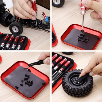 RC Tool Kit 12PCS Hex Screwdriver Nut Driver Set | Short Handle RC Tools with Hex, Phillips, Flat Drivers & Pliers for 1/18 1/24 RC Crawler, SCX24, TRX4M, Axial, Traxxas - color: Red
