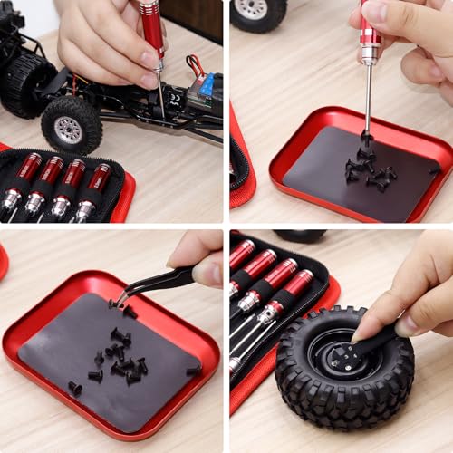 RC Tool Kit 12PCS Hex Screwdriver Nut Driver Set | Short Handle RC Tools with Hex, Phillips, Flat Drivers & Pliers for 1/18 1/24 RC Crawler, SCX24, TRX4M, Axial, Traxxas - color: Red