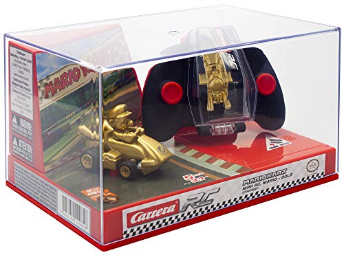 Carrera RC Nintendo Mario Kart 2.4 GHz Mini Collectible Radio Remote Control Toy Car Vehicle - Gold Mario | Official Licensed Mario Miniature Collectible Toy RC Car for Kids 6+, Ready To Run, Rechargeable Battery, Radio RC Racing - style: Mario Gold Editi