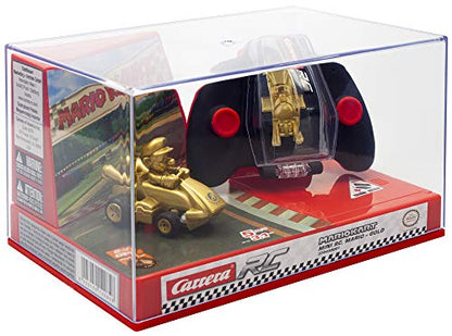 Carrera RC Nintendo Mario Kart 2.4 GHz Mini Collectible Radio Remote Control Toy Car Vehicle - Gold Mario | Official Licensed Mario Miniature Collectible Toy RC Car for Kids 6+, Ready To Run, Rechargeable Battery, Radio RC Racing - style: Mario Gold Editi
