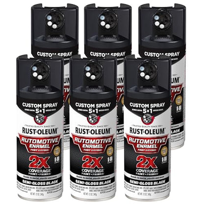 Rust-Oleum 2X Automotive Enamel 5-in-1 Spray Paint, Semi-Gloss Black | Fast Dry, Adjustable Custom Spray Dial, Multi Surface (Metal, Wood, Plastic and More), Any Angle, Ultimate Coverage, 6 Pack - color: Semi-Gloss Black, size: 12 Ounce (Pack of 6)