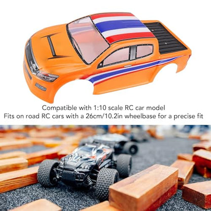 1/10 Scale RC Car Body Shell, Painted Polycarbonate Truck Body Flag Pattern for 26cm Wheelbase RC Cars Trucks (Orange) - color: Orange