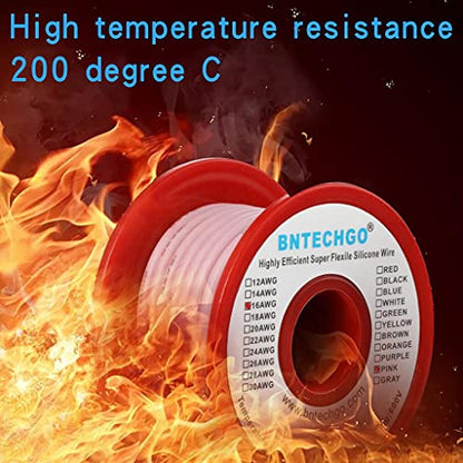 BNTECHGO 16 Gauge Silicone Wire Pink 25ft Stranded Tinned Copper Wire | Flexible 16 AWG Stranded Wire Silicone Rubber Insulation For RC Models, Drone, Robot, Battery, EV Charger, 3D Printer, DIY - color: 16 gauge silicone wire pink, size: silicone wire 25