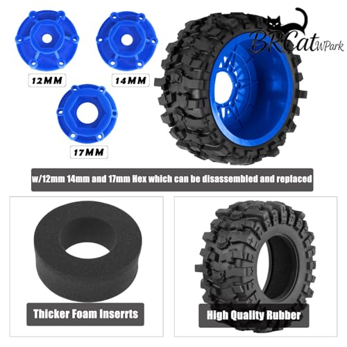 12/14/17mm Hex Hubs RC Truck Tires and Wheels for Slash 2WD 4X4,Arrm a Senton,Axia1,Rc 4wd,Red cat RC Truck,BRCatWPark RC Short Course Truck Wheels and Tires w/Sponge,(4Pcs) Navy Blue - color: Navy Blue - (12/14/17mm Hex)