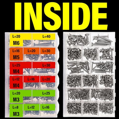 EEEEE 549pcs Self Tapping Screws Assortment Kit Assorted Screws Metric M3 M4 M5 M6 304 Flat Head Stainless Steel Kit Sheet Metal Screws Kit, Phillips Drive Small Wood Screws Set Assortment - size: Metric Flat Head 549pcs
