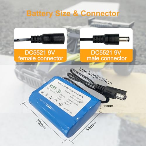 KBT 12V 1200mAh Rechargeable Li-ion Battery, 12 Volt DC5521 Male Connector, Replacement Battery Pack with Charger Compatible for 12V Devices RC Car, Boat, Robot, DIY, LED Light Strip, CCTV Camera - style: 1.2Ah DC5521 plug