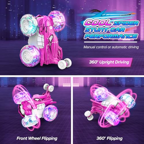 Remote Control Car, 360° flips 2.4GHz Fast Stunt Rechargeable 4WD Double Sided RC Car Toys for 3 4 5 6 7 8 Year Old Gilrs Boys, Fun Outdoor Birthday Xmas Halloween Easter Gifts for Girls 3-8 Year Old - color: Pink & White