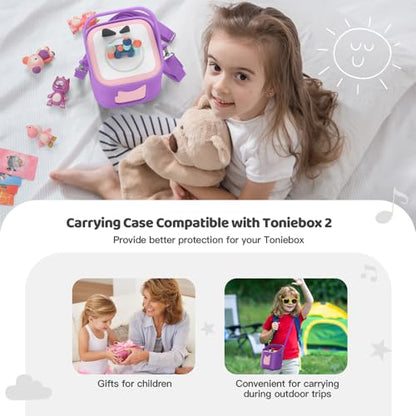 PISOSN Shockproof Carrying Case for Toniebox 2 – Anti-Slip Silicone Cover with Handle for Secure Grip (Purple) - color: Purple