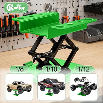 RC Stand Lift Lower with 3-Slot Screw Tray for 1/8 1/10 1/12 Scale, Green | Aluminum RC Car Work Stand Repair Tool Set for RC Cars Crawler Truck Traxxas TRX4 Axial SCX10 Upgrade - color: Green, With 3-slot Screw Tray