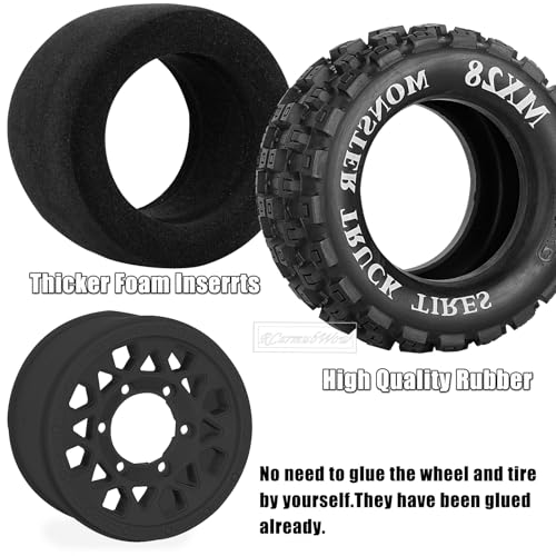 RC Wheels and Tires for 1/10 RC Scale Car,Rustler Stampede Hoss,Arrm a Granite Vorteks Big Rock 3S,MX28 2.8" Truck Tires and Wheels w/ 12mm/14mm Hex,4pcs,Black - color: Black(4pcs)