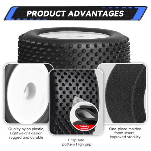 8mm Hex Preglued 1/18 Off-Road Wheels and Tires High Traction for Losi Mini-T 2.0 Brushless Stadium Truck - color: White