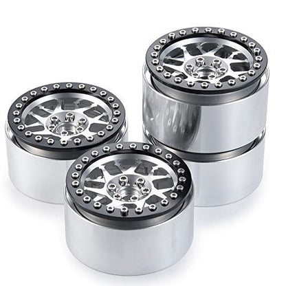 2.2inch Beadlock Wheels Rims 35mm for 1/10th Scale RC Crawler Model Car Wraith 90018 -Pack of 4 (Black+silver) - color: Black+silver