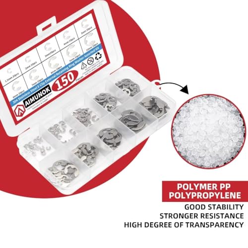 150Pcs E-Clip External Retaining Rings Snap Rings Assortment Set, 304 Stainless Steel C-Clip Kit, 10 SAE Sizes Circlip Snap Rings M1.5- M10 - size: 150pcs C-clip stainless steels
