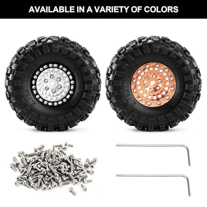 1.3" Beadlock Wheels and Tires for SCX24 TRX4M RC Crawler (Silver) | CNC Aluminum Beadlock Wheels, Ultra-Soft Sticky Rubber Tires, Built-in Foam Inserts, 70*28mm - color: Silver 368 F