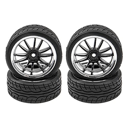 12-Spoke 12mm Hex Hub Wheel Rims & Rubber Tires Compatible with HSP Tamiya HPI Kyosho 1/10 On-Road Touring Car WLtoys 1/14 144001 Traxxas 1/16 Slash RC 1/18 A959B Buggy
