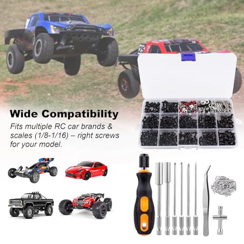 HobbyPark 620pcs RC Screw Kit Screws Assortment Set Hardware RC Repair Tools Kit RC Screwdrivers Hex Drivers for 1/8 1/10 1/12 1/16 Scale RC Car Truck Crawler Buggy Drift Touring