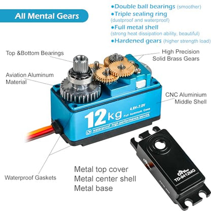 TD-9412 12KG Low Profile Servo Full Metal High Torque RC Digital Servo 180° IP67 Waterproof Servo High Speed for 1/10 RC Car - size: Full-metal 180°