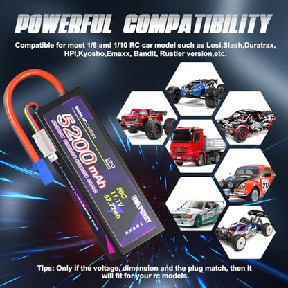 11.1V Lipo Battery 3S 5200mAh 80C Lipos Hard Case with EC5 Connector for RC Car Trucks 1/8 1/10 RC Vehicles - color: EC5