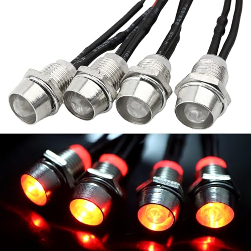 4 LEDs RC LED Light Headlights Taillight Kit Accessories Compatible with Traxxas HSP Tamiya Redcat RC4WD Axial SCX10 RC Cars Truck Tank Crawler(4 Red) - color: Red