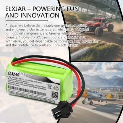 (4-Pack) 4.8V 800mAh Ni-MH Battery with SM 2P Plug for RC Toys | AAA rechargeable battery packs for compatible stunt RC cars, robots and hobby equipment; measures 44 x 20 x 20mm.