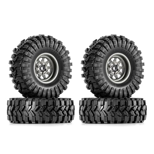 INJORA 1.0 Beadlock Wheel Tires Set -3.78mm Offset for 1/18 1/24 RC, Grey - color: Grey