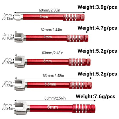 5PCS Carbon Steel RC Open End Wrench Set 3-6mm for 1/10 RC Cars, Red | For turnbuckle setup, steering link adjustment and routine RC chassis maintenance - color: Red