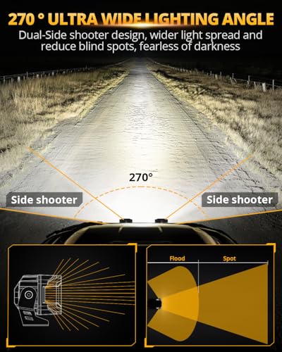 Auxbeam V-MAX Series 4'' Cube LED Light Pod 270° Side Shooter Ditch Lights | 72W 6960LM LED Pod with DRL, Spot Flood Combo Beam, Off-Road Lights with 270° Side shiooter, IP67 Waterproof - color: 4*2.5in Cube LED Pod