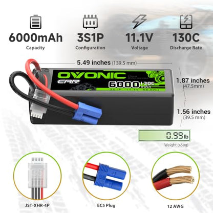 OVONIC 3S LiPo Battery 6000mAh 11.1V 130C RC Battery with EC5 Connector