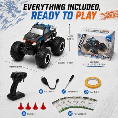 JoyRapt 1:16 Amphibious Monster Truck Toys, All Terrain RC Cars for Kids | 2.4GHz 4WD Off-road waterproof RC cars 360 Degree Spins, with 8 DIY challenge cards, Gifts for Boys Girls Ages 6-12