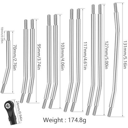 313mm/324mm Metal Link Set Linkage Steering Rod with Nylon End Kit for 1/10 RC Crawler Car Compliable with Axial SCX10 SCX10II 90046 (324mm)