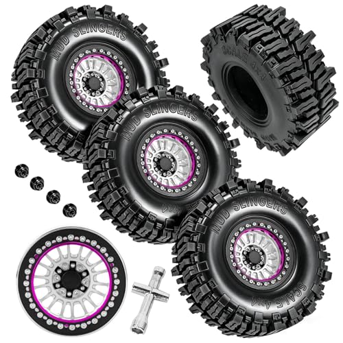 RC 2.2" Beadlock Wheel and Tires Set for 1/8 1/10 TRX4 TRX6 SCX10 II III D90 90046 Gen8 MST VS4-10 CFX Crawler Car,(4PCS) RC Wheels Rims&2.2 Beadlock Wheel Tires,Silver - color: Silver (2.2 Tires Wheels)