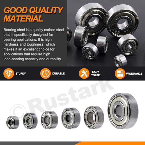 60Pcs 6 Sizes Carbon Steel Ball Bearing Deep Groove Ball Bearing Double Shielded Bearings Deep Groove Bearings for Furniture Wheels Skateboards Scooters