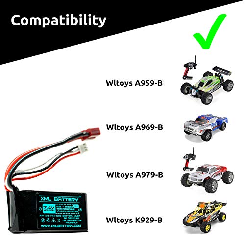 (2 Pack) 7.4v 1400mAh Li-po A959-B A969-B A979-B K929-B 2401 Wltoys for 1/18 RC Car Battery 12402 12403 12404 12423 12428 - color: A959-B A969-B A979-B RC Car Boat XML-7414-TDRC, size: 2 Pack