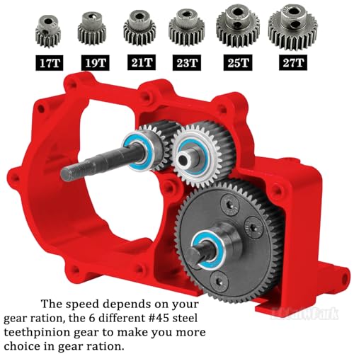 Transmission Case Gearbox w/Spur Gear Upgrades Part for 1/10 Slash/Stampede/Bandit/Rustler 2WD (VXL),RC Aluminum Transmission Gearbox Hops Up,Titanium & Red - color: Titanium - (Gear Gearbox)
